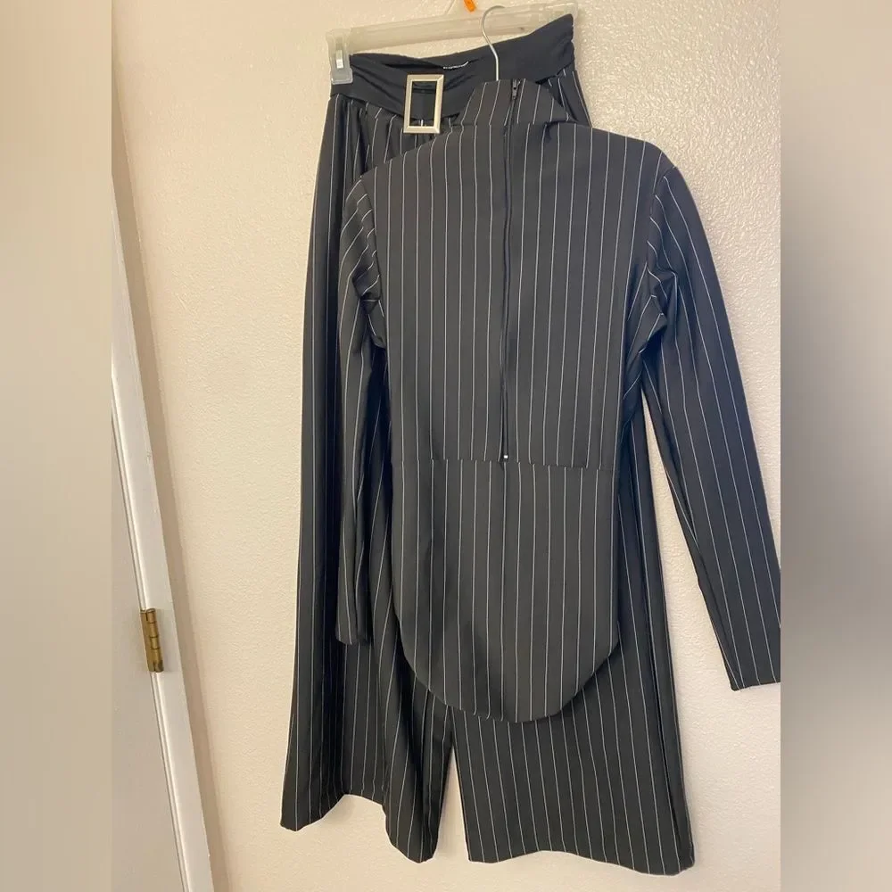 Kelle dance black pinstripe costume 2 piece pants leotard STRIPE ZONE 103530 MA